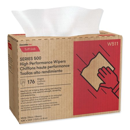 CASCADES PRO Tuff-Job Single Fold Paper Towels, 1 Ply, 1 Sheets, White, 10 PK W511